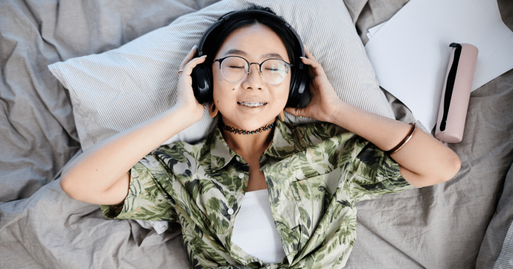 teen listening to music for relaxation