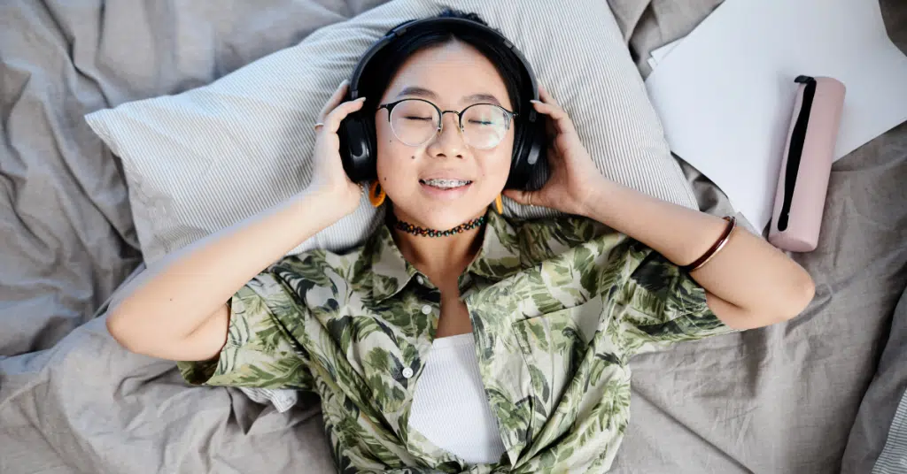 teen listening to music for relaxation