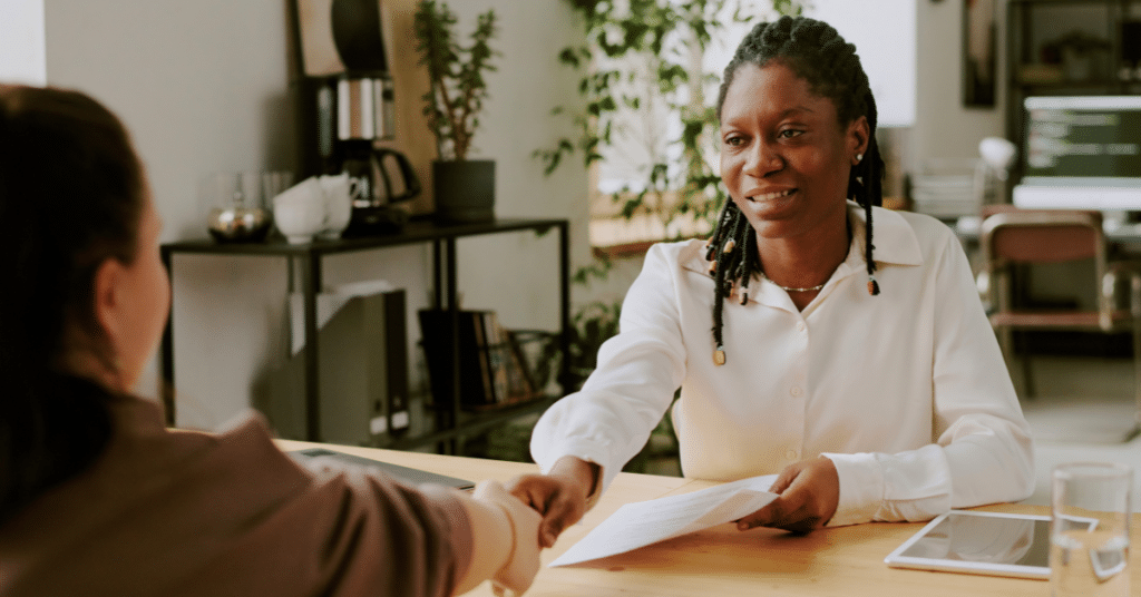 a woman accepts a job and has stress about what the change may bring