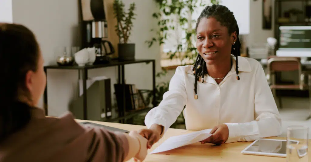 a woman accepts a job and has stress about what the change may bring