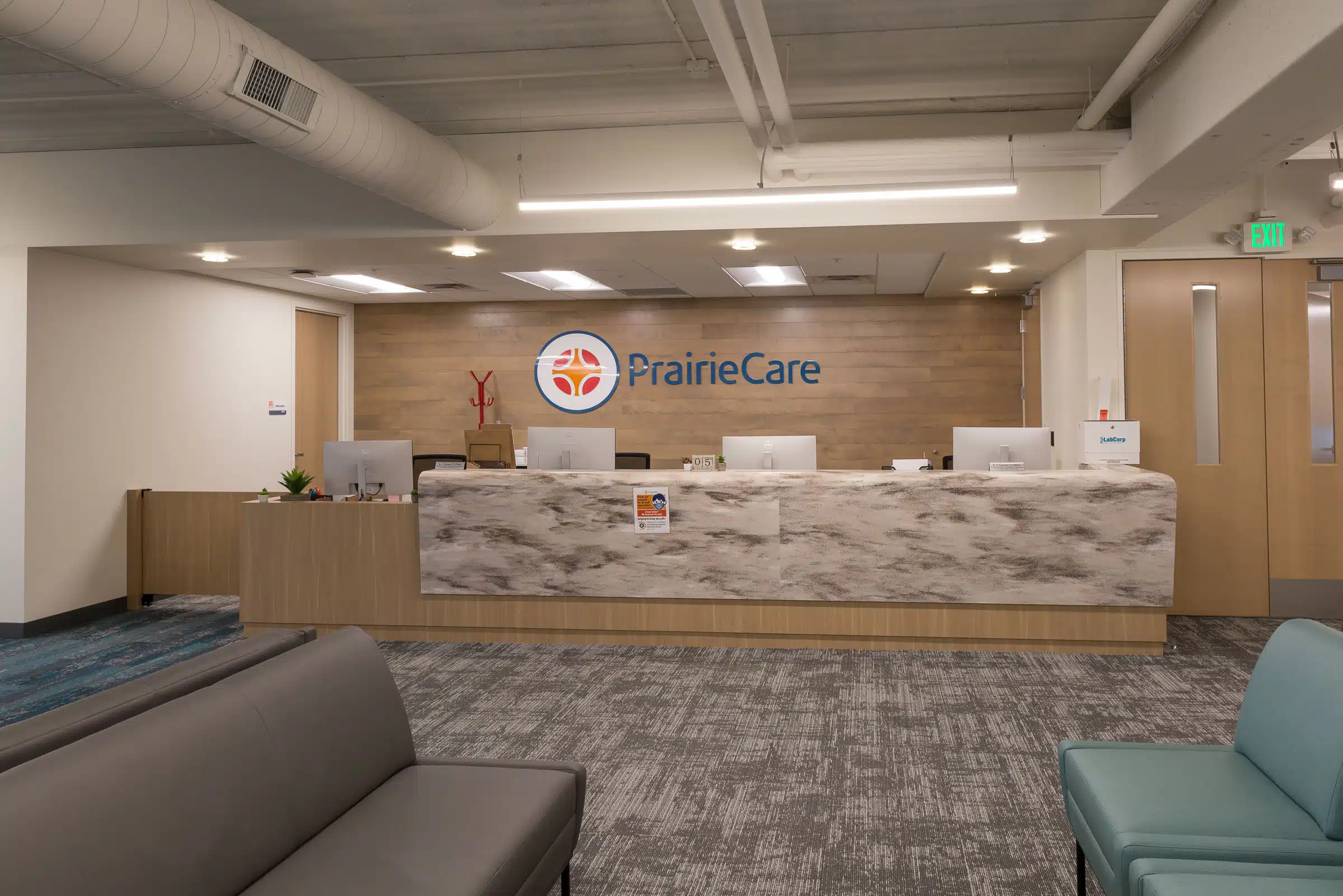 A peak into the bright and cozy interior of PrairieCare's Edina location.