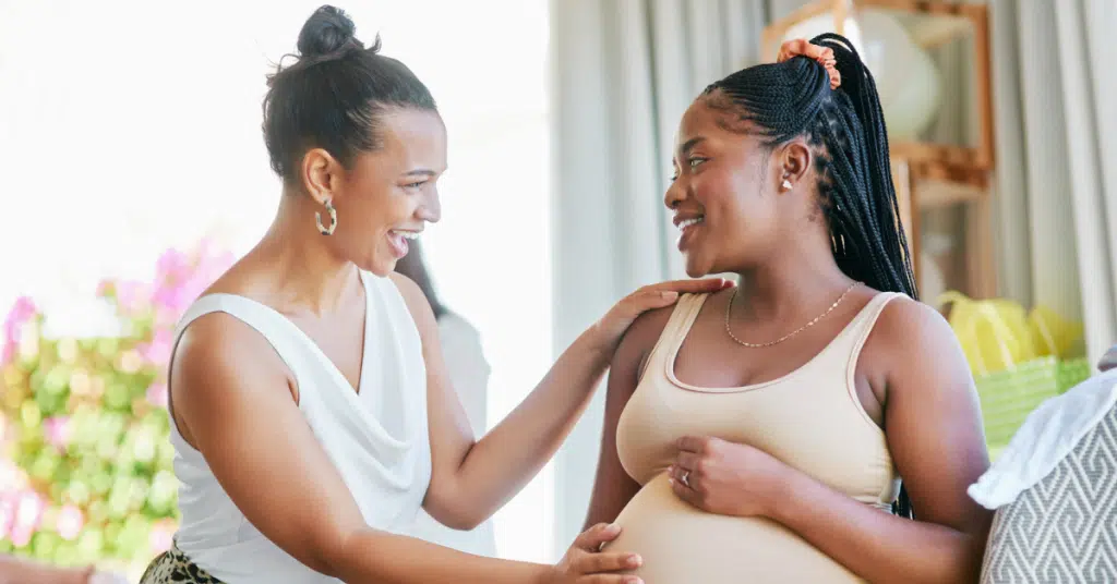 a pregnant woman shares mom brain to a close friend for support