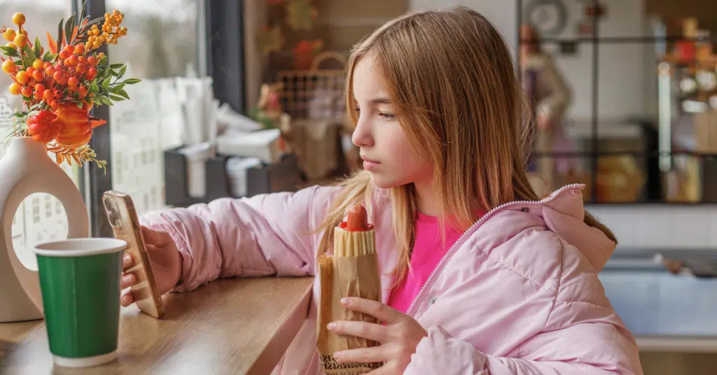 teen girl who has social media addiction and is taking pictures to post online