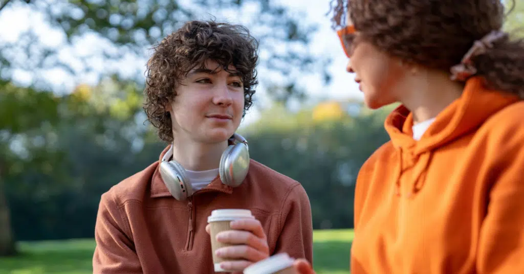 son and parent talking to check in with mental health